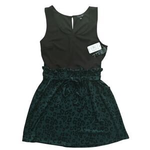 NWT Trixxi Fit & Flare Animal Print Green & Black Belted Stretch Mini Dress XL